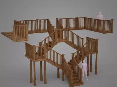Modular Wooden Staircase Kit  Low-poly 3D model