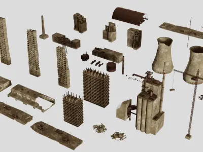 Post Apocalyptic factory and Power station 3D model