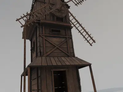 Medieval Wooden Windmill PBR Low-poly 3D model