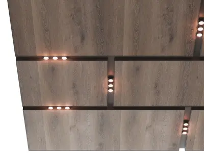 Wooden suspended ceiling with lighting 42 3D model