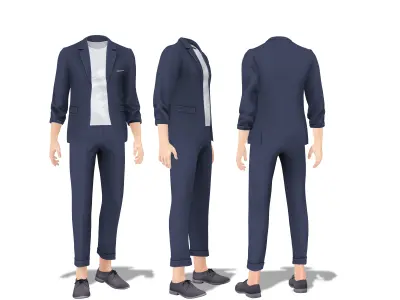 Men Rolled Sleeves Jacket Tshirt Rolled Leg Pants Shoes Outfit Low-poly 3D model