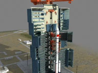 Launch Center and CZ-2F Rocket 3D model