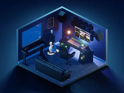 studio room  low poly model render in blender Low-poly 3D model