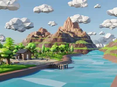 Mountain River Scene 3D model