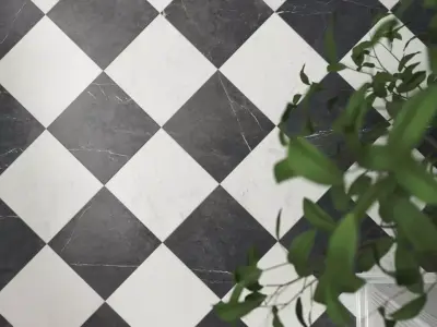 Black Door Entryway 3D Interior  Checkered Marble Floor 3D model