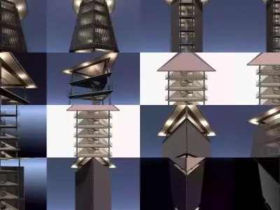 Tropical tower and pavilion set 2 3D Model Pack