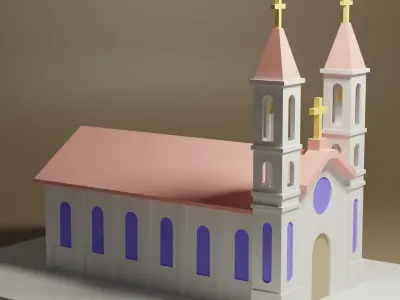 lowpoly Cartoon Church Low-poly 3D model