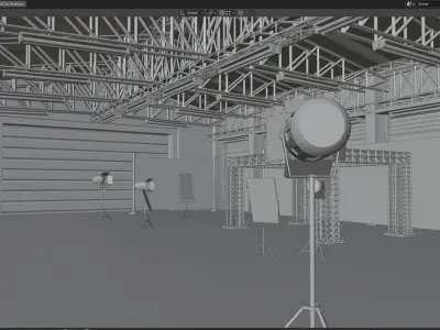 warehouse with studio lights setup  Low-poly 3D model