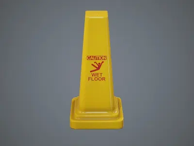 Triangular Wet Floor Sign  Low-poly 3D model