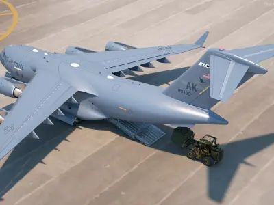  Forklift Loads Cargo to the Boeing C17 Globemaster III Rigged 