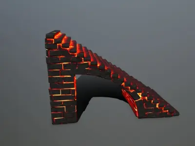 stairs brick wall with lights Low-poly 3D model