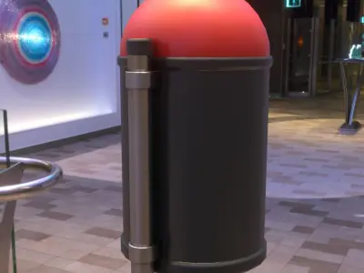 Red and black plastic city trash can - Low-Poly Low-poly 3D model