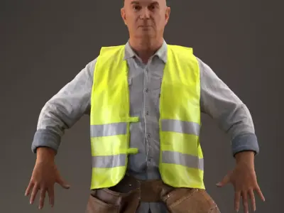 Rigged 3D construction worker Low-poly 3D model