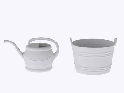 Set of 2 handheld gardening tools - Bucket and watering can  3D print model