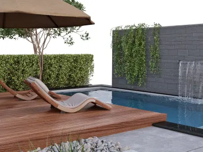 Backyard with Pool  plants  Furniture 3D model