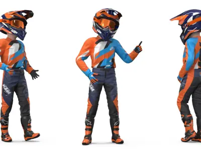  KTM Youth Motocross Bike Rider Full Gear Rigged for Cinema 4D 