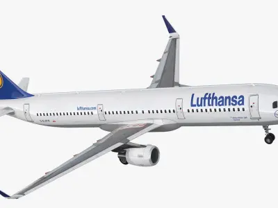  Lufthansa Airbus A321 with Interior and Doors Rigged for Maya 