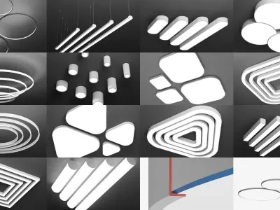 30 ceiling LED lights in various shapes - cable suspended 3D Model Pack