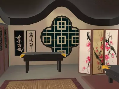 Stylized Chinese Calligraphy shop diorama Low-poly 3D model