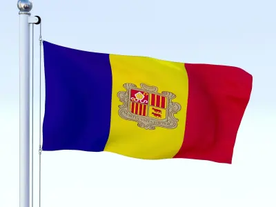 Animated Andorra Flag Low-poly 3D model