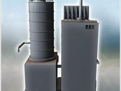 Modern building with a large silo pipes and overhanging annexes  3D print model