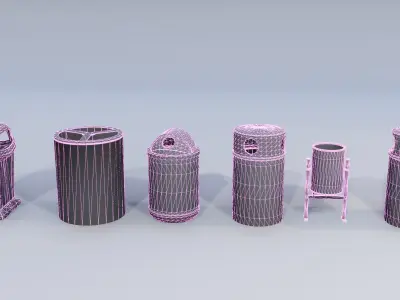 Trash Recycling Bins Low-poly 3D model