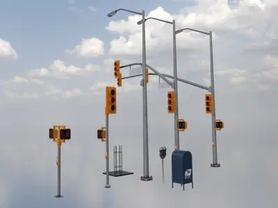 New York Traffic Lights and Props Low-poly 3D model