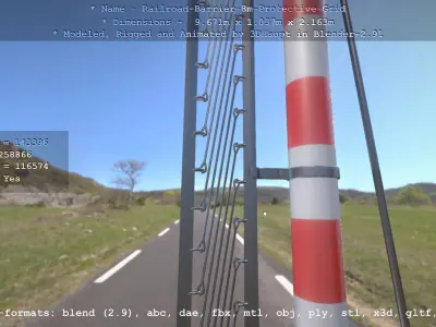 Railroad Barrier 8m High-Poly with Protective Grid 3D model