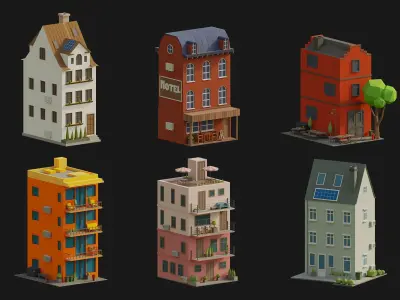 Stylish Buildings Low-poly 3D model