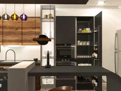 kitchen modern with wooden cabinets and counter tops Free low-poly 3D model