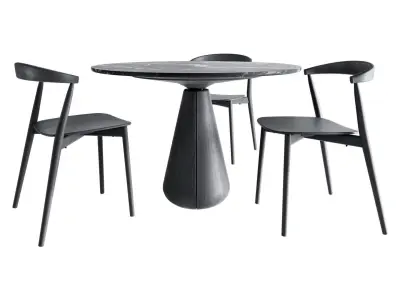 Udukkai Circular Table and Newood Light Side Chair 3D model