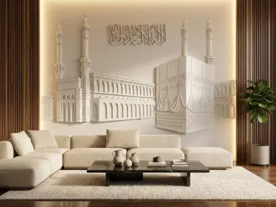 Kaaba Mosque  Relief Panel Wall Decor Set STL Mural CNC 331 3D model