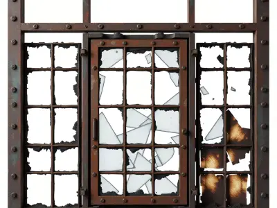 Rusted Industrial Broken Window Frame Low-poly 3D model
