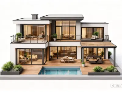 Luxury Curved Villa Architectural 3D Model 3D model