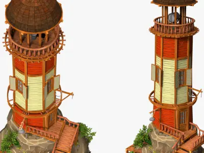 Old lighthouse on a rock wild west  high-poly textured 3D model
