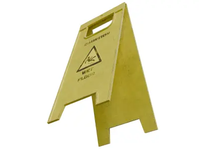 Sign Plate Caution Wet Floor Low-poly 3D model