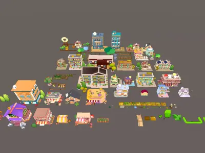 Small Town Pakage Low-poly 3D model