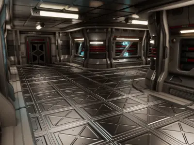 Sci FI Hallway Asset Pack Low-poly 3D model