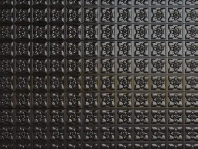 Victorian Embossed Glossy Black Floral Tiles PBR Seamless Texture