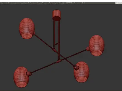 Clear glass oval pendant chandelier modernist 4 light brass Low-poly 3D model
