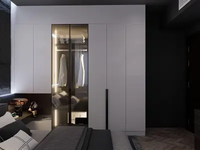Modern black bedroom interior design 3D model