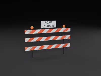 Road Closed Barrier  Destructible Low Poly 3D Model Low-poly 3D model