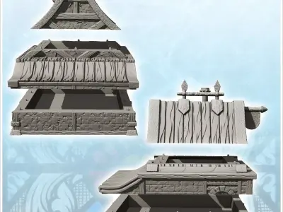 Medieval annex building with spiked roof 2 - Medieval Gothic Feu 3D print model
