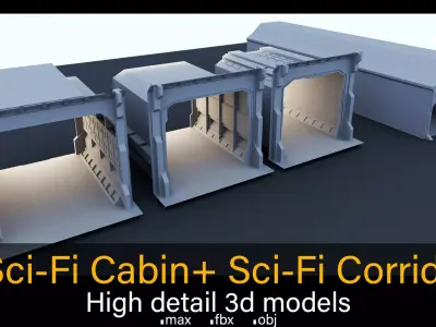 3 Sci-Fi Cabins - A Corridor- High detail 3d models Low-poly 3D model