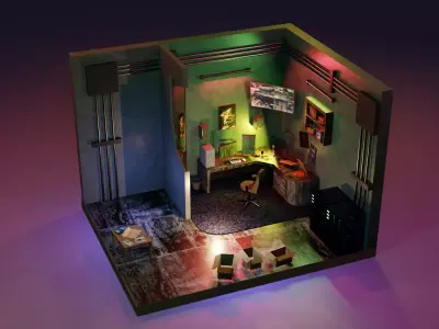 cyber punk room 3D model  Low-poly 3D model