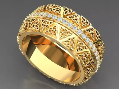Light Gold Diamond Men Ring 2MR048 3D model