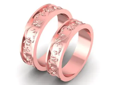Elegant Floral Engraved Wedding Band Set for Men and Women 808 3D print model