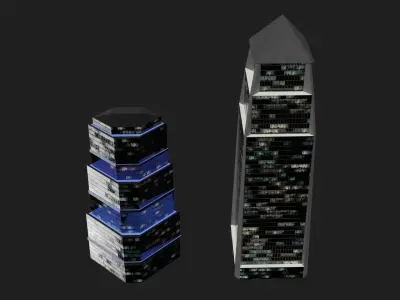SKYSCRAPERS NIGHT MODE PACK - LOWPOLY PBR MODEL  Low-poly 3D model