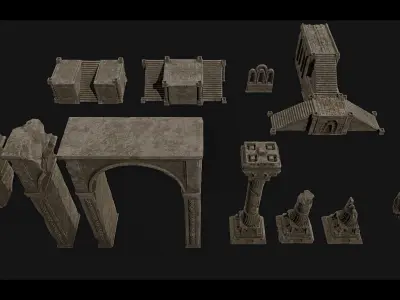 Dungeon Ruins Set Low-poly 3D model