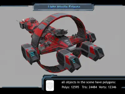 LOW-poly spaceship Sci-Fi Light missile Frigate Low-poly 3D model